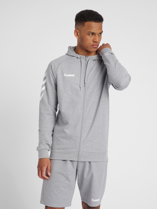 HUMMEL GO COTTON ZIP HOODIE, GREY MELANGE, model
