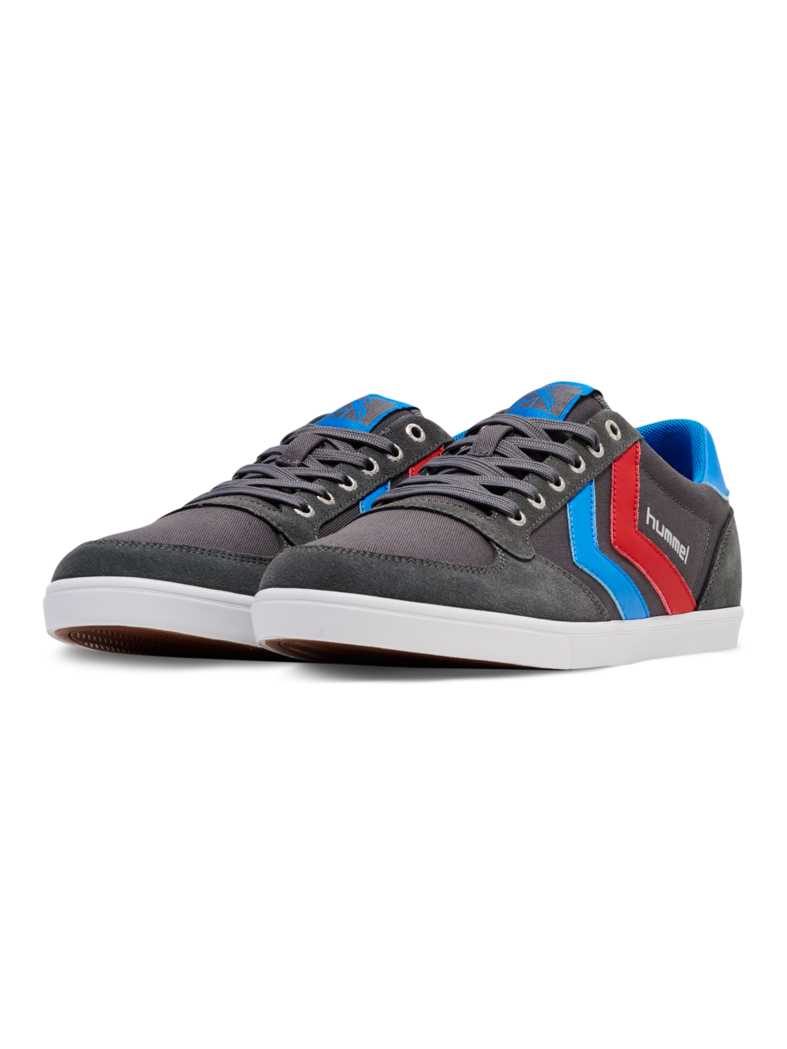 HUMMEL SLIMMER STADIL LOW, CASTLEROCK/RIBBONRED/BRIL BLUE, packshot