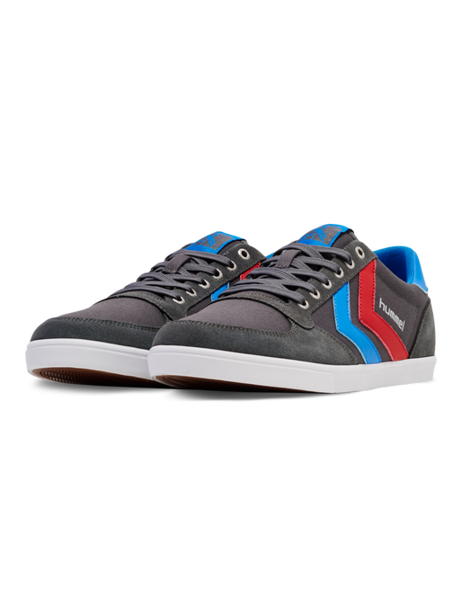 HUMMEL SLIMMER STADIL LOW, CASTLEROCK/RIBBONRED/BRIL BLUE, packshot