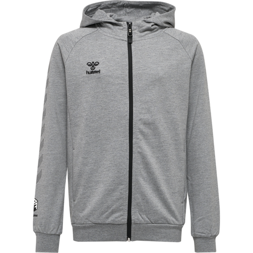 hmlMOVE GRID COTTON ZIP HOODIE KIDS, GREY MELANGE, packshot
