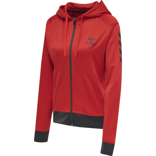 hmlACTION POLY ZIP HOODIE WOMAN, FLAME SCARLET/EBONY, packshot