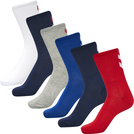 hmlCHEVRON 6-PACK SOCKS, WHITE/BLUE/RED/GREY, packshot