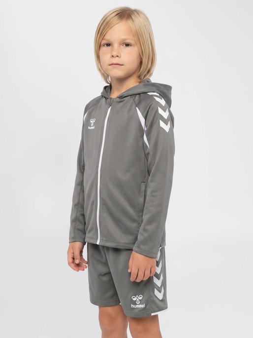 hmlCORE 2.0 ZIP HOODIE KIDS, STEEL GRAY/WHITE, model