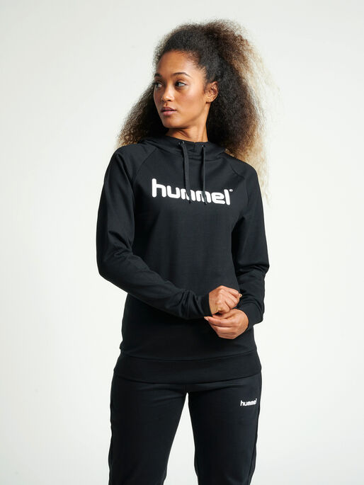HUMMEL GO COTTON LOGO HOODIE WOMAN, BLACK, model
