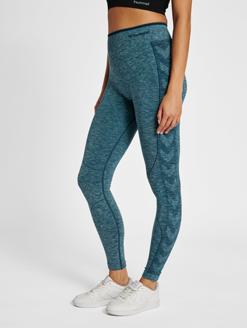 hmlMT UNA SEAMLESS MID WAIST TIGHTS, DEEP TEAL MELANGE, model