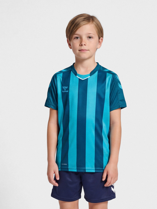 hmlCORE XK STRIPED JERSEY S/S KIDS, BLUE CORAL/BLUE DANUBE, model