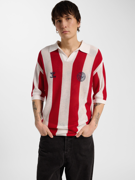 DBU 26 FAN KNIT PULLOVER, WHITE/TANGO RED, model