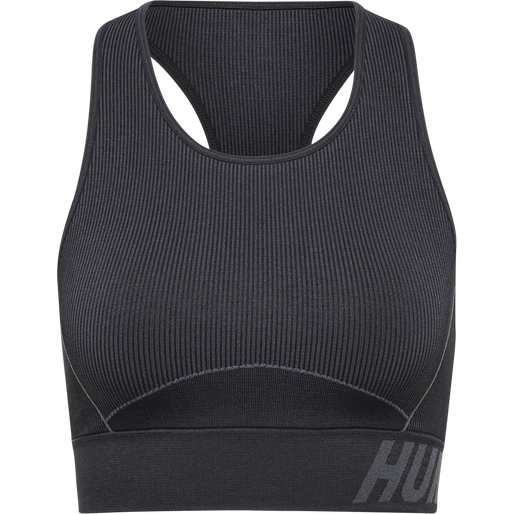 hmlTE CHRISTEL SEAMLESS SPORTS TOP, BLACK/ASPHALT MELANGE, packshot