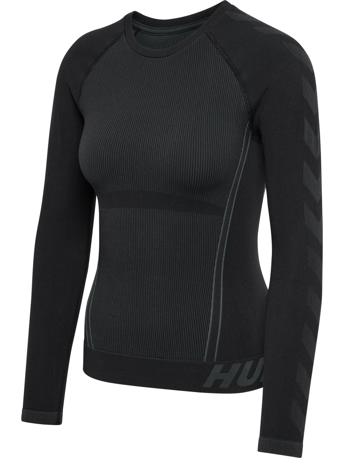 hmlTE CHRISTEL SEAMLESS T-SHIRT L/S, BLACK/ASPHALT MELANGE, packshot