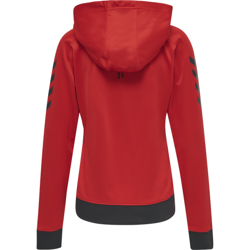hmlACTION POLY ZIP HOODIE WOMAN, FLAME SCARLET/EBONY, packshot