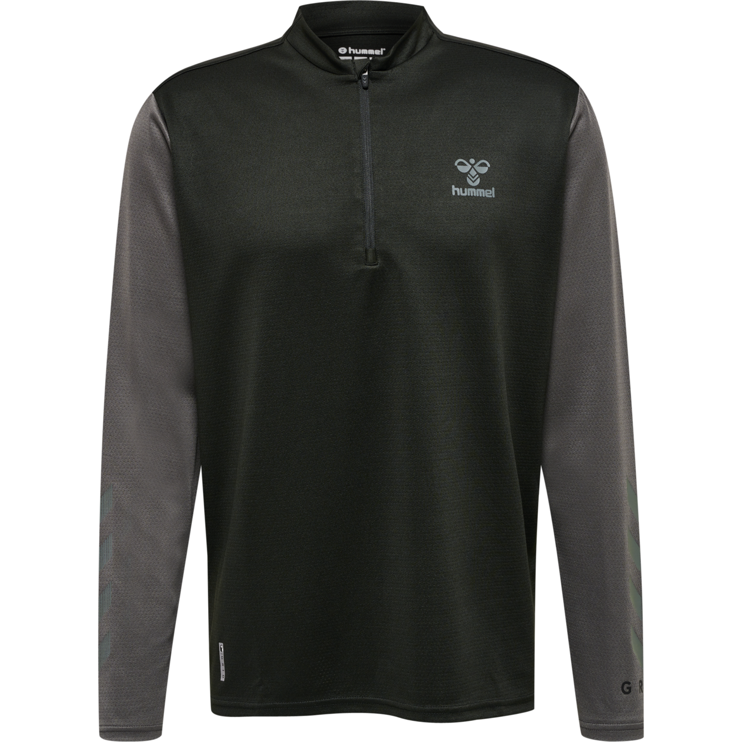 hmlONGRID 1/2 ZIP POLY SWEAT, JET BLACK/FORGED IRON, packshot