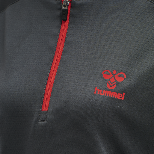 hmlACTION POLY HALF ZIP SWEAT WOMAN, EBONY/FLAME SCARLET, packshot