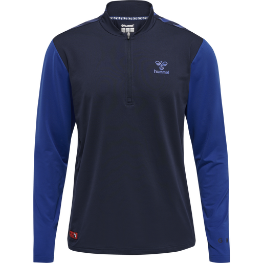 hmlPRO GRID HALF ZIP TRAINING L/S, MARITIME BLUE/SURF THE WEB, packshot