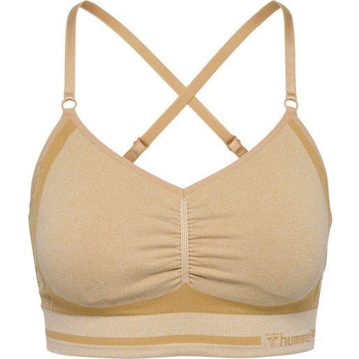 hmlMT LULU SEAMLESS SCRUNCH BRA, CURDS &amp; WHEY MELANGE, packshot