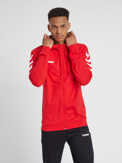 HUMMEL GO COTTON ZIP HOODIE, TRUE RED, model