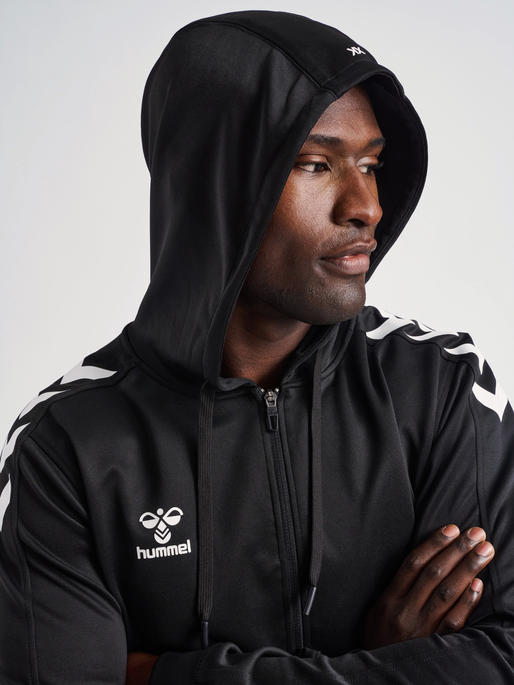 hmlCORE XK POLY ZIP HOOD SWEAT, BLACK/BLACK, model