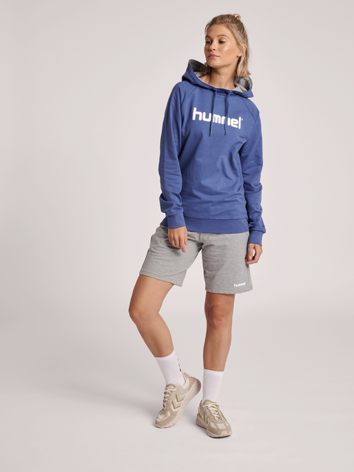 HUMMEL GO COTTON LOGO HOODIE WOMAN, !BIJOU BLUE, model