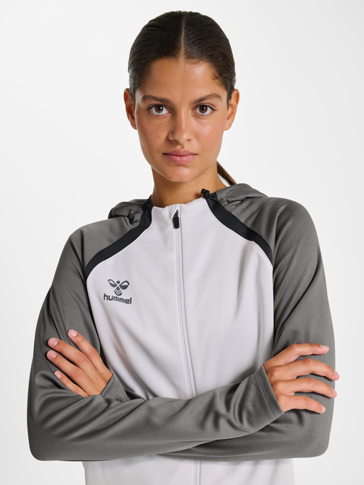hmlLEAD 2.0 ZIP HOODIE WOMAN, WHITE/STEEL GRAY, model