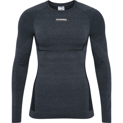 hmlTE MIKE SEAMLESS T-SHIRT L/S, BLACK/ASPHALT MELANGE, packshot