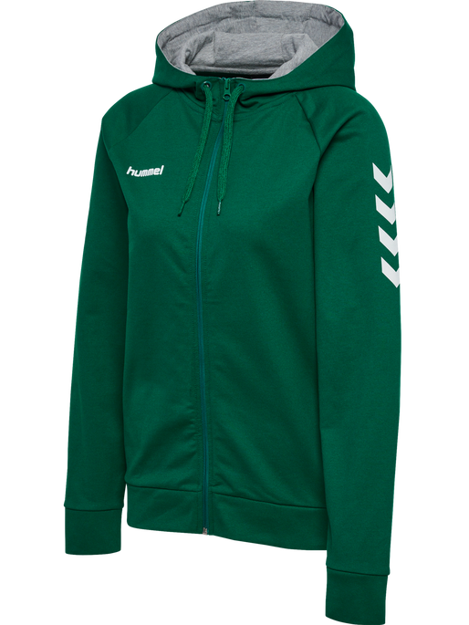 HUMMEL GO COTTON ZIP HOODIE WOMAN, EVERGREEN, packshot