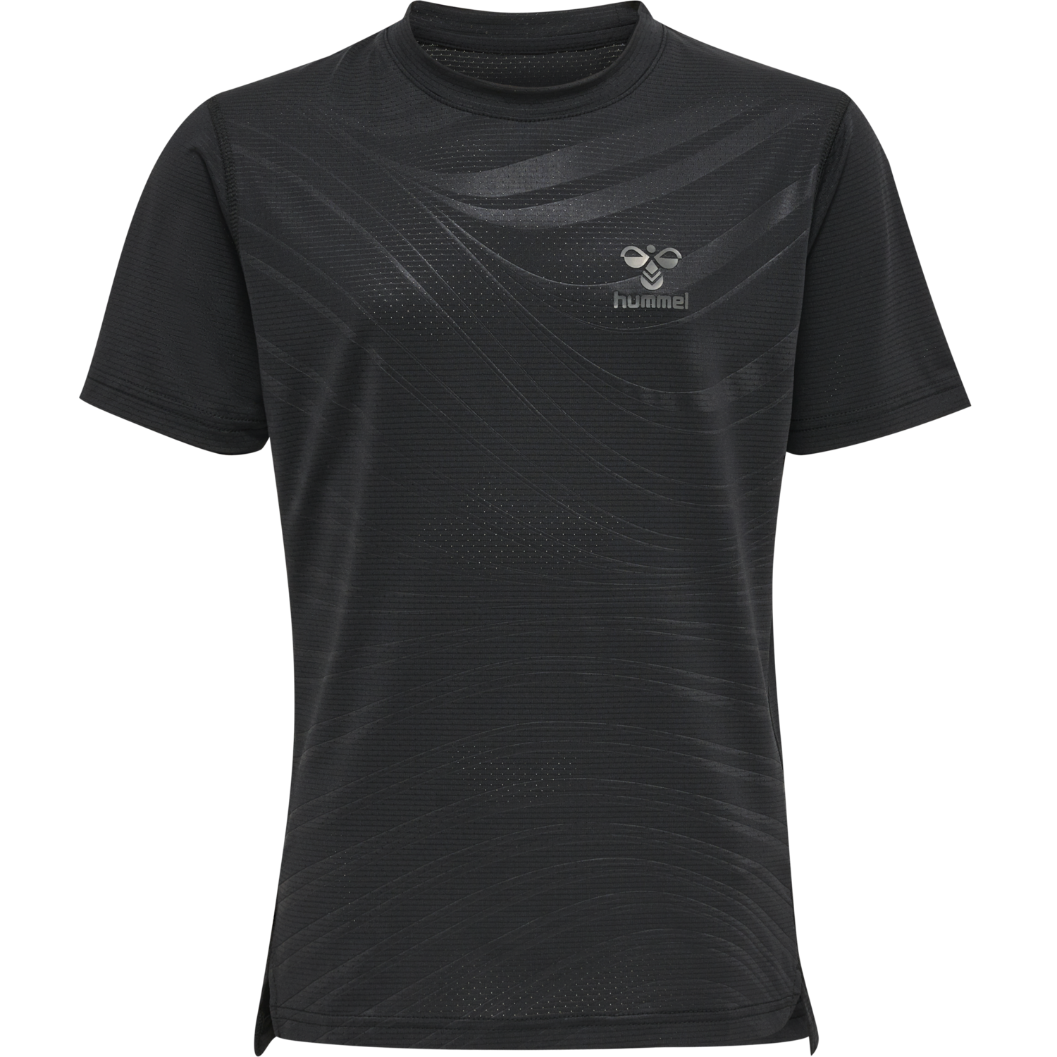 hmlONGRID POLY TEE S/S KIDS, JET BLACK/FORGED IRON, packshot