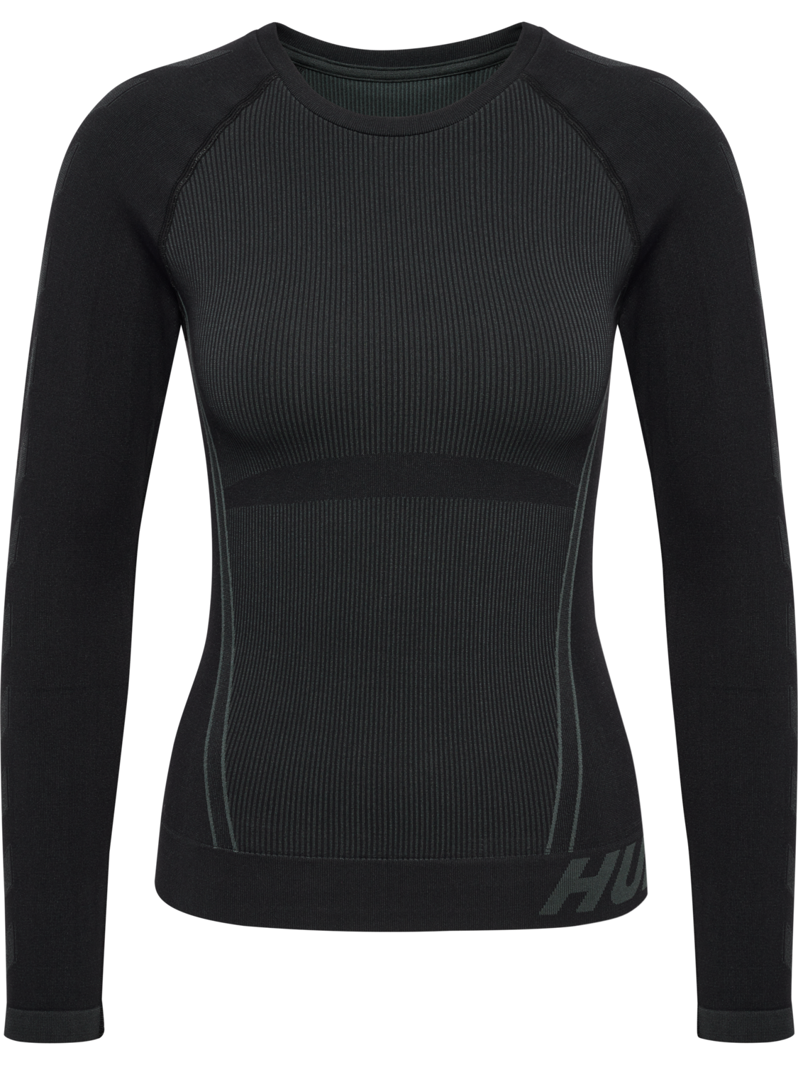hmlTE CHRISTEL SEAMLESS T-SHIRT L/S, BLACK/ASPHALT MELANGE, packshot