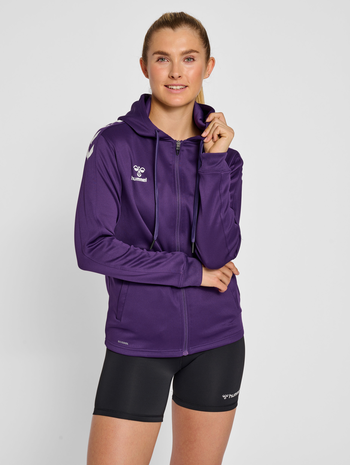 hmlCORE XK POLY ZIP HOOD SWEAT WOMA, ACAI, model