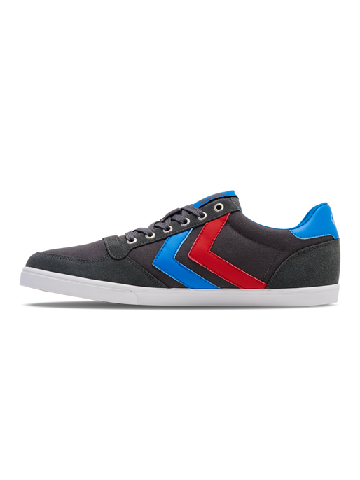 HUMMEL SLIMMER STADIL LOW, CASTLEROCK/RIBBONRED/BRIL BLUE, packshot