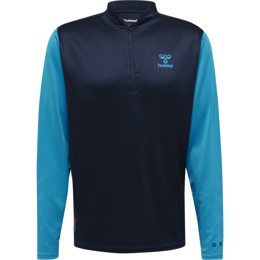hmlONGRID 1/2 ZIP POLY SWEAT, MARINE/ATOMIC BLUE, packshot