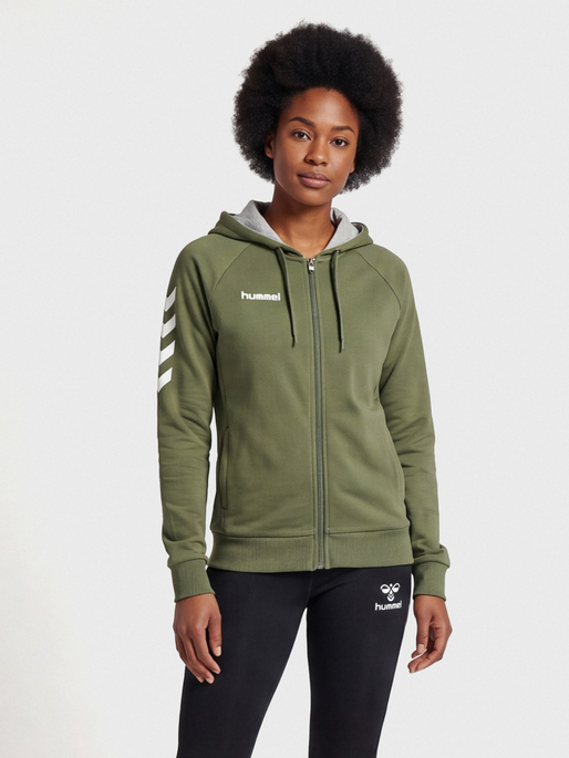 HUMMEL GO COTTON ZIP HOODIE WOMAN, GRAPE LEAF, model