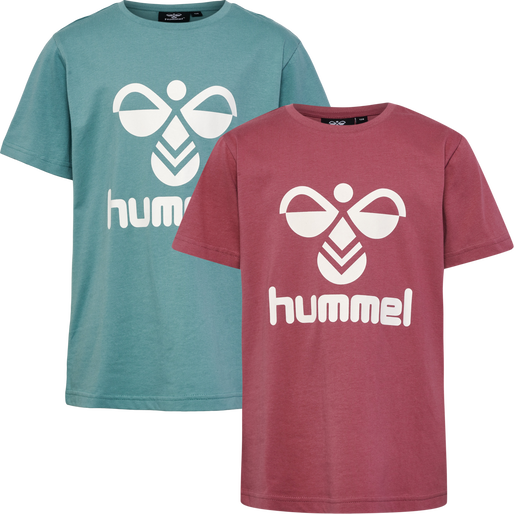hmlTRES T-SHIRT S/S 2-PK, MINERAL BLUE/DECO ROSE, packshot