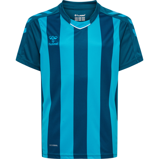 hmlCORE XK STRIPED JERSEY S/S KIDS, BLUE CORAL/BLUE DANUBE, packshot