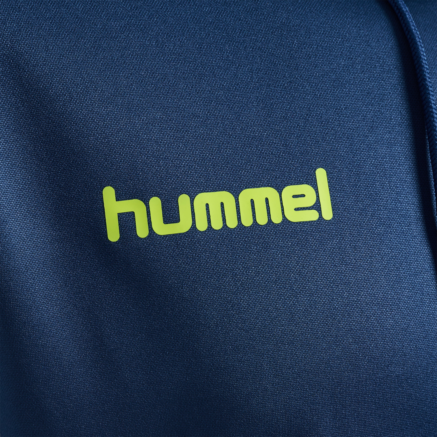 hmlPROMO POLY HOODIE, DARK DENIM/LIME PUNCH, packshot