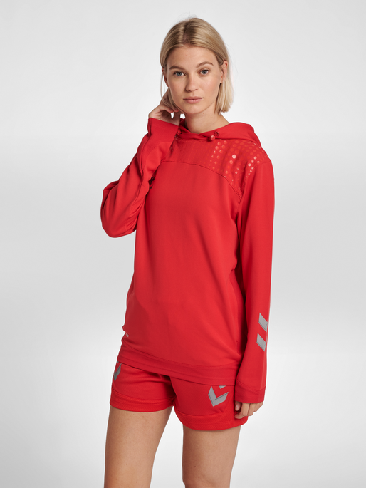 hmlLEAD WOMEN POLY HOODIE, TRUE RED, model