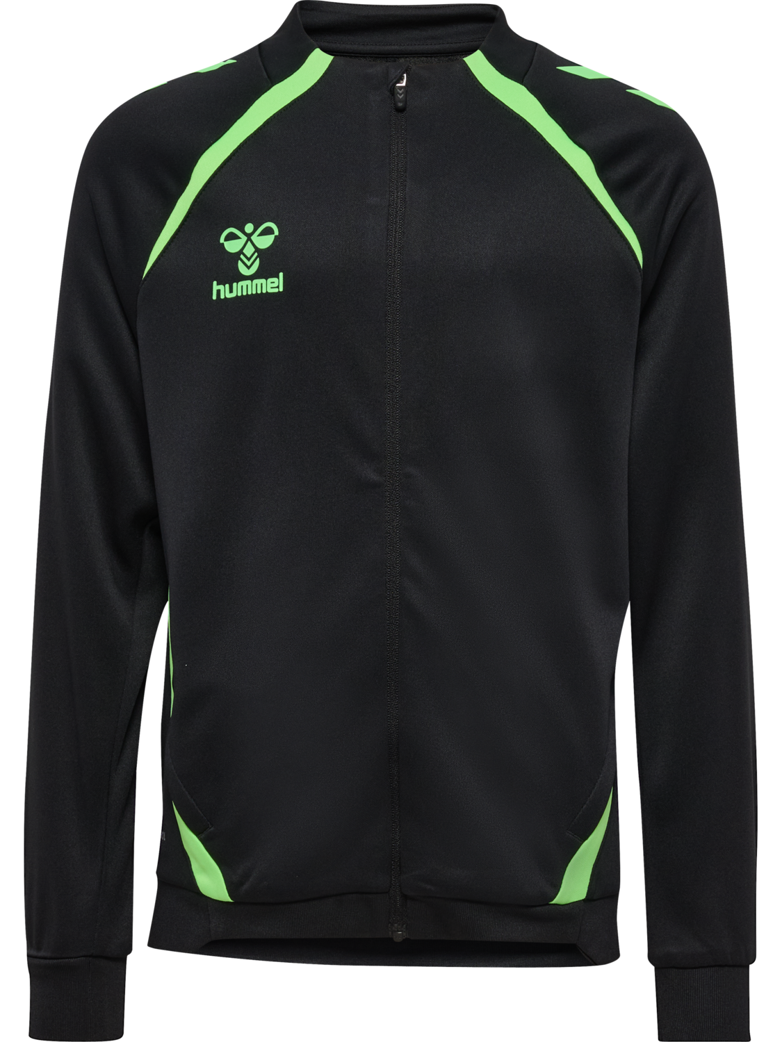 hmlLEAD 2.0 TRACK ZIP JACKET KIDS, BLACK/GREEN GECKO, packshot