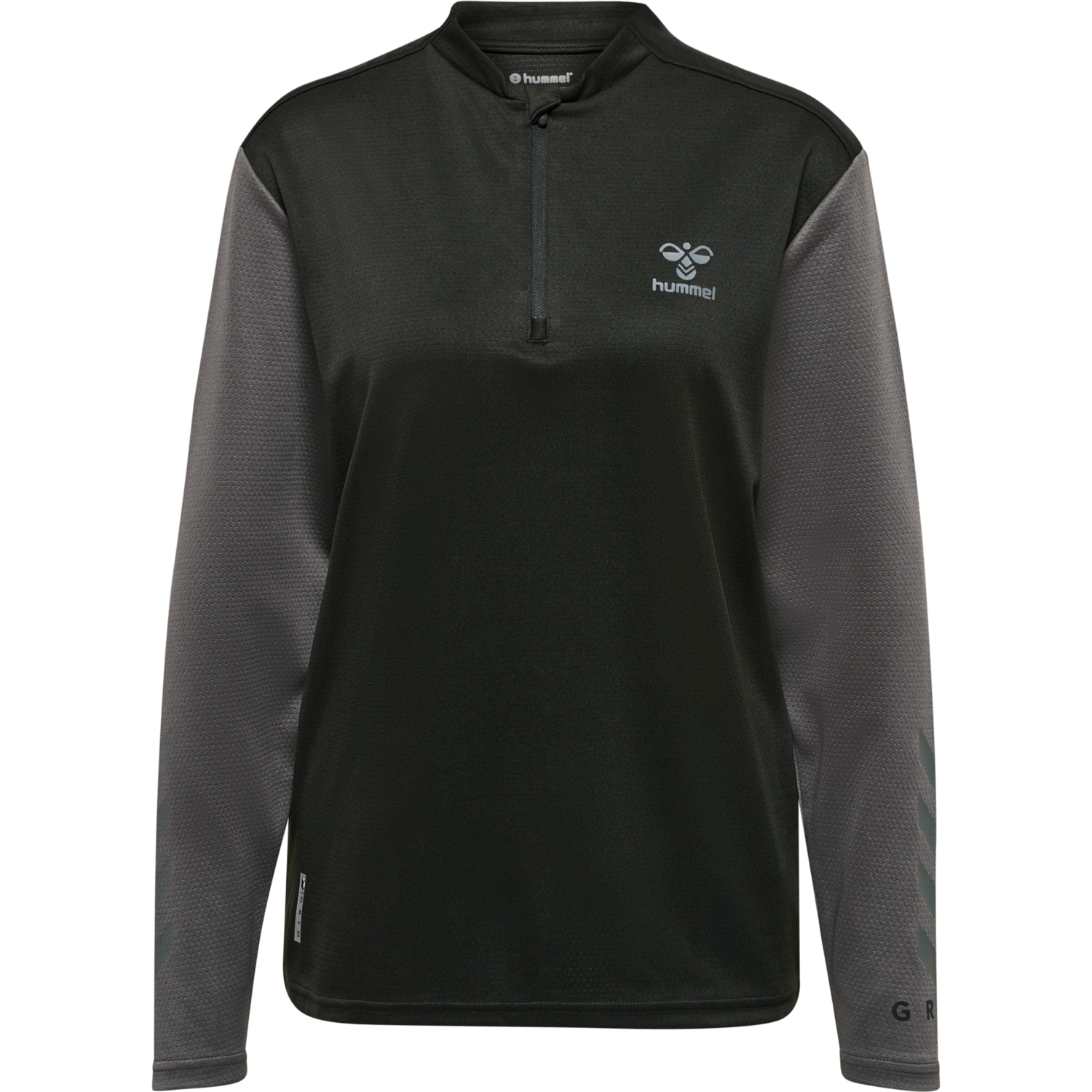 hmlONGRID 1/2 ZIP POLY SWEAT WO, JET BLACK/FORGED IRON, packshot