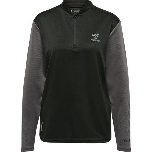 hmlONGRID 1/2 ZIP POLY SWEAT WO, JET BLACK/FORGED IRON, packshot