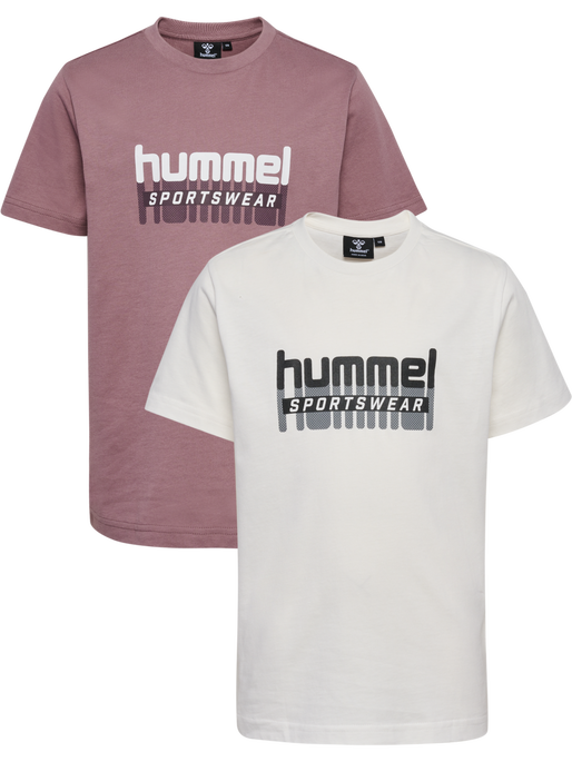 hmlTUKAS T-SHIRT S/S 2-PACK, TWILIGHT MAUVE/MARSHMALLOW, packshot
