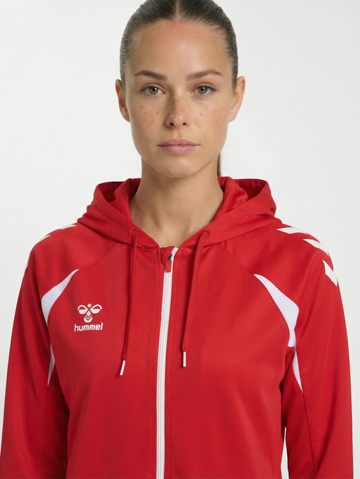 hmlCORE 2.0 ZIP HOODIE WOMAN, TRUE RED/WHITE, model