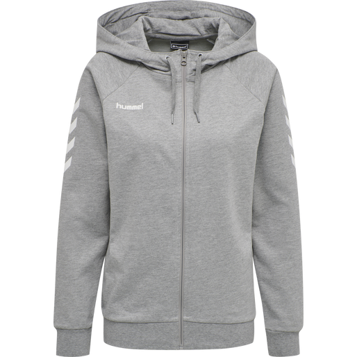 HMLGO COTTON ZIP HOODIE WOMAN, GREY MELANGE, packshot