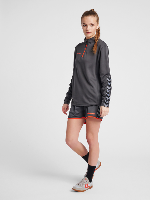 hmlAUTHENTIC HALF ZIP SWEATSHIRT WOMAN, ASPHALT, model