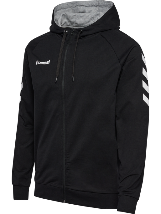 HUMMEL GO COTTON ZIP HOODIE, BLACK, packshot