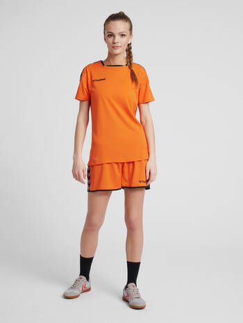 hmlAUTHENTIC POLY JERSEY WOMAN S/S, TANGERINE, model