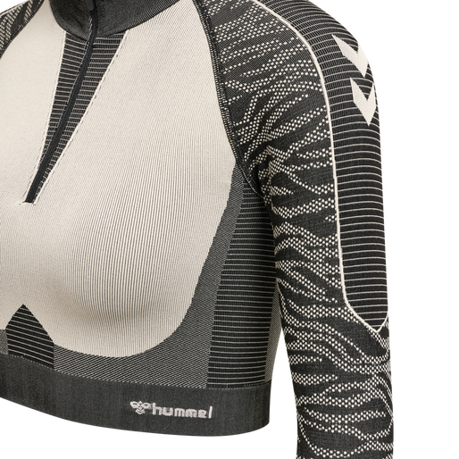 hmlMT MILA SEAMLESS CROP HALF ZIP, BLACK/CHATEAU GREY, packshot