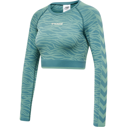hmlMT SAGA SEAMLESS CROP T-SHIRT LS, NORTH ATLANTIC/BLUE SURF MELANGE, packshot
