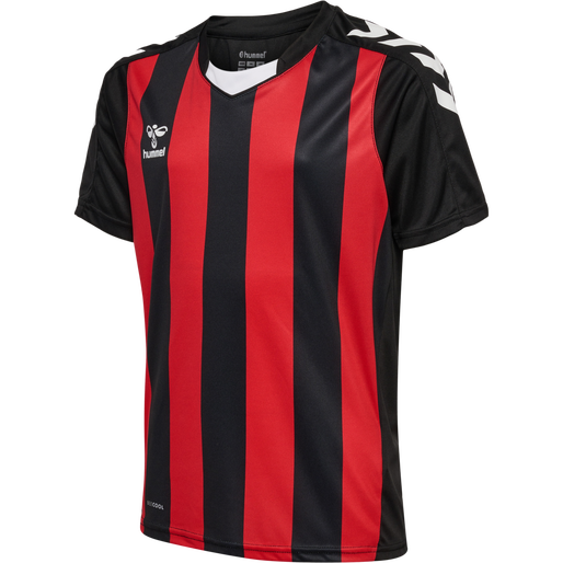 hmlCORE XK STRIPED JERSEY S/S KIDS, BLACK/TRUE RED, packshot