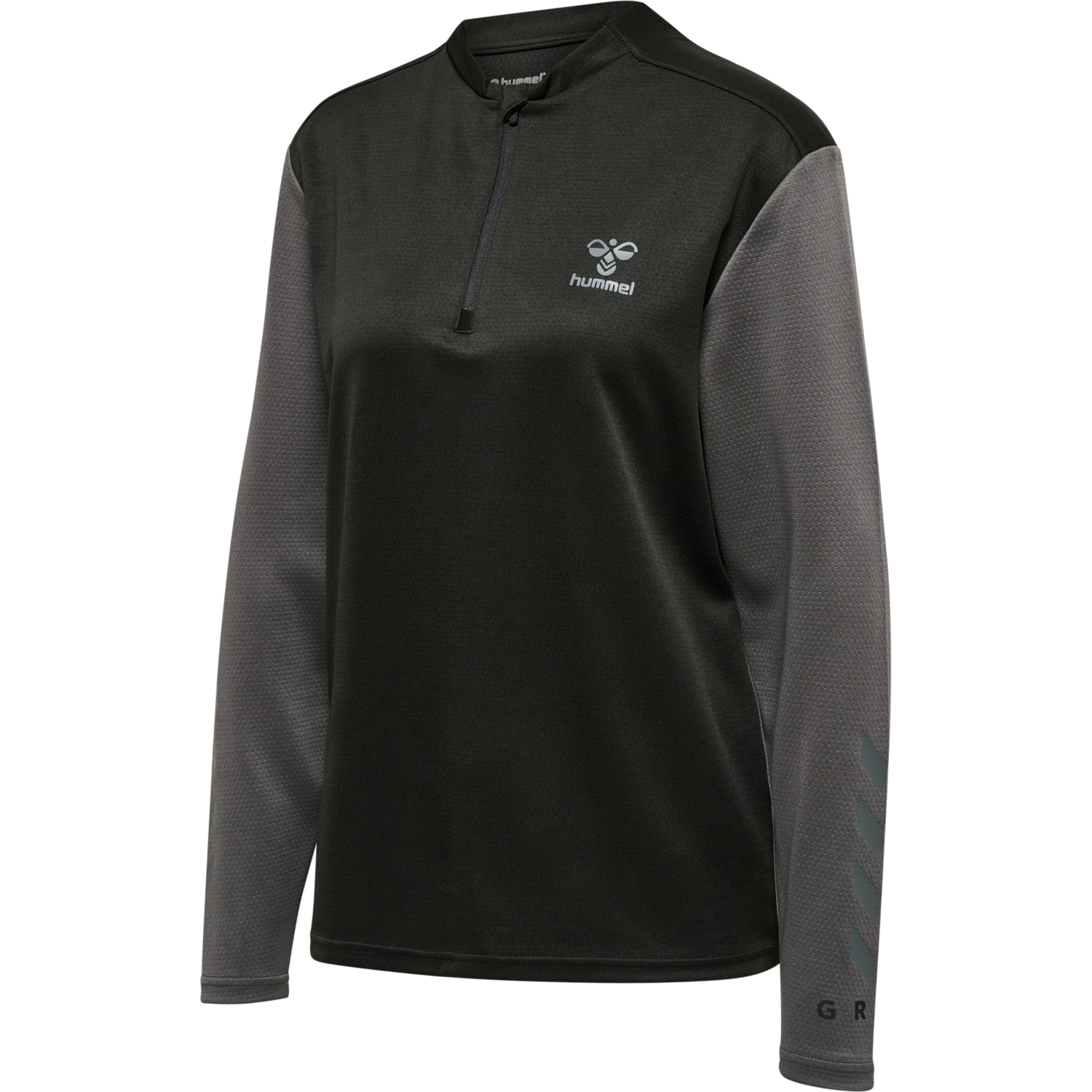 hmlONGRID 1/2 ZIP POLY SWEAT WO, JET BLACK/FORGED IRON, packshot