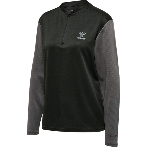 hmlONGRID 1/2 ZIP POLY SWEAT WO, JET BLACK/FORGED IRON, packshot
