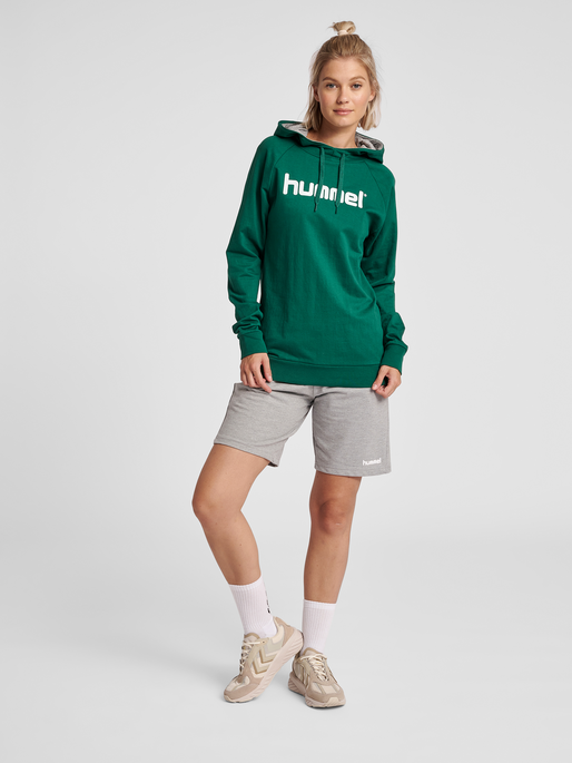 HUMMEL GO COTTON LOGO HOODIE WOMAN, EVERGREEN, model