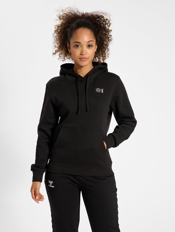 hmlCOURT COTTON HOODIE WOMAN, BLACK, model